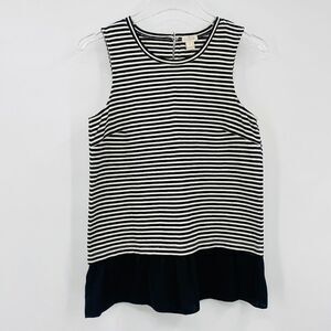 J. Crew Size XS Black & White Nautical Striped Ruffle Hem Tank Top Blouse